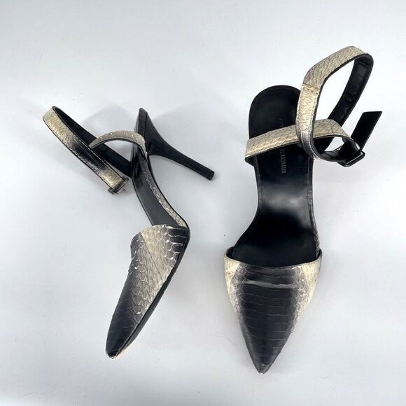 Alexander Wang Lovisa Snakeskin Ankle Wrap Heel in Cream Black Women's 38 US 8 - Picture 2 of 10